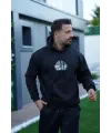 Erkek Sırt Baskılı Kapüşonlu Üç İplik Oversize Sweatshirt - Siyah