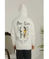 Erkek Sırt Baskılı Oversize Üç İplik Kapüşonlu Sweatshirt - Beyaz