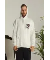 Erkek Sırt Baskılı Oversize Üç İplik Kapüşonlu Sweatshirt - Beyaz