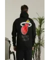 Erkek Sırt Baskılı Oversize Üç İplik Kapüşonlu Sweatshirt - Siyah