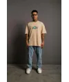 Erkek Sırt Baskılı T-shirt - Bej