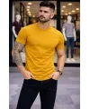 Erkek T-Shirt Bisiklet Yaka Slim Fit Dar Kesim Likralı Tişört Günlük Basic Body - Limon