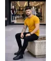 Erkek T-Shirt Bisiklet Yaka Slim Fit Dar Kesim Likralı Tişört Günlük Basic Body - Limon