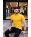 Erkek T-Shirt Bisiklet Yaka Slim Fit Dar Kesim Likralı Tişört Günlük Basic Body - Sarı