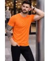 Erkek T-Shirt Bisiklet Yaka Slim Fit Dar Kesim Likralı Tişört Günlük Basic Body - Turuncu