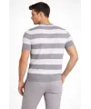 Erkek T-shirt Çizgili Triko Dokuma Bisiklet Yaka Tişört - Gri