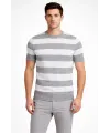 Erkek T-shirt Çizgili Triko Dokuma Bisiklet Yaka Tişört - Gri
