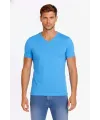 Erkek T-Shirt V Yaka Slim Fit Dar Kesim Likralı Tişört Günlük Basic Body - Açık Mavi