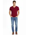 Erkek T-Shirt V Yaka Slim Fit Dar Kesim Likralı Tişört Günlük Basic Body - Bordo