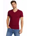 Erkek T-Shirt V Yaka Slim Fit Dar Kesim Likralı Tişört Günlük Basic Body - Bordo