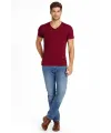 Erkek T-Shirt V Yaka Slim Fit Dar Kesim Likralı Tişört Günlük Basic Body - Bordo