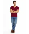 Erkek T-Shirt V Yaka Slim Fit Dar Kesim Likralı Tişört Günlük Basic Body - Bordo