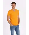 Erkek T-Shirt V Yaka Slim Fit Dar Kesim Likralı Tişört Günlük Basic Body - Sarı