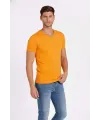 Erkek T-Shirt V Yaka Slim Fit Dar Kesim Likralı Tişört Günlük Basic Body - Sarı