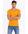 Erkek T-Shirt V Yaka Slim Fit Dar Kesim Likralı Tişört Günlük Basic Body - Sarı