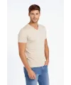 Erkek T-Shirt V Yaka Slim Fit Dar Kesim Likralı Tişört Günlük Basic Body - Taş