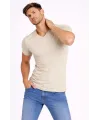 Erkek T-Shirt V Yaka Slim Fit Dar Kesim Likralı Tişört Günlük Basic Body - Taş