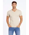 Erkek T-Shirt V Yaka Slim Fit Dar Kesim Likralı Tişört Günlük Basic Body - Taş