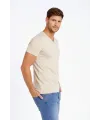 Erkek T-Shirt V Yaka Slim Fit Dar Kesim Likralı Tişört Günlük Basic Body - Taş
