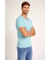 Erkek T-Shirt V Yaka Slim Fit Dar Kesim Likralı Tişört Günlük Basic Body - Turkuvaz