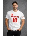 Erkek TÜRKİYE Ay Yıldız Baskılı 10 Numara Forma Tişört Taraftar T-Shirt - Beyaz