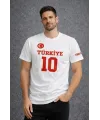 Erkek TÜRKİYE Ay Yıldız Baskılı 10 Numara Forma Tişört Taraftar T-Shirt - Beyaz