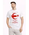 Erkek TÜRKİYE Ay Yıldız Baskılı Taraftar Forma T-Shirt - Beyaz