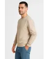 Erkek Üç İplik Düz Bisiklet Yaka SweatShirt - Bej