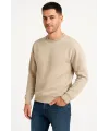 Erkek Üç İplik Düz Bisiklet Yaka SweatShirt - Bej
