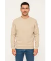 Erkek Üç İplik Düz Bisiklet Yaka SweatShirt - Bej