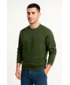 Erkek Üç İplik Düz Bisiklet Yaka SweatShirt - Haki