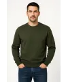 Erkek Üç İplik Düz Bisiklet Yaka SweatShirt - Haki