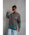 Erkek Üç İplik İçi Pamuklu Alev Baskılı Kapüşonlu Sweatshirt - Gri