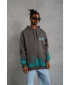 Erkek Üç İplik İçi Pamuklu Alev Baskılı Kapüşonlu Sweatshirt - Gri