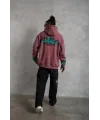 Erkek Üç İplik Içi Pamuklu Alev Baskılı Kapüşonlu Sweatshirt - Gül Kurusu