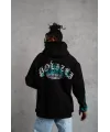 Erkek Üç İplik İçi Pamuklu Alev Baskılı Kapüşonlu Sweatshirt - Siyah
