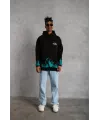 Erkek Üç İplik İçi Pamuklu Alev Baskılı Kapüşonlu Sweatshirt - Siyah