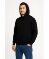 Erkek Üç İplik Kapüşonlu Kanguru Cepli SweatShirt Hoodie - Siyah
