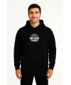 Erkek Üç İplik Kapüşonlu Ön Ve Arka Baskılı SweatShirt Hoodie - Siyah
