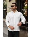 Erkek Uzun Kollu Beyaz Düğmeli Pera Keten Gömlek