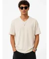 Erkek V Yaka Basic Tişört Kısa Kol Yazlık Regular Fit T-Shirt - Bej