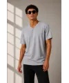 Erkek V Yaka Basic Tişört Kısa Kol Yazlık Regular Fit T-Shirt - Gri