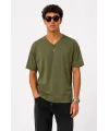 Erkek V Yaka Basic Tişört Kısa Kol Yazlık Regular Fit T-Shirt - Haki