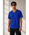 Erkek V Yaka Basic Tişört Kısa Kol Yazlık Regular Fit T-Shirt - Saks Mavisi
