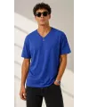 Erkek V Yaka Basic Tişört Kısa Kol Yazlık Regular Fit T-Shirt - Saks Mavisi