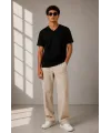 Erkek V Yaka Basic Tişört Kısa Kol Yazlık Regular Fit T-Shirt - Siyah