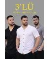 Erkek Waffle Dokuma Açık Yakalı Düğmeli Regular Kalıp 3’lü Gömlek Seti - Siyah, Beyaz, Gri