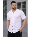 Erkek Waffle Kumaş Kısa Kollu Düğmeli Açık Yaka Regular Fit Gömlek - Beyaz