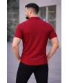 Erkek Waffle Kumaş Kısa Kollu Düğmeli Açık Yaka Regular Fit Gömlek - Kırmızı