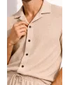 Erkek Waffle Kumaş Kısa Kollu Gömlek Şort Takım Regular Fit Yazlık İkili Set - Bej